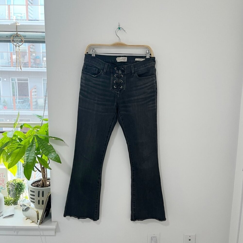Nili Lotan Dark Gray Lace Up Vianca Flare Jeans Size 28